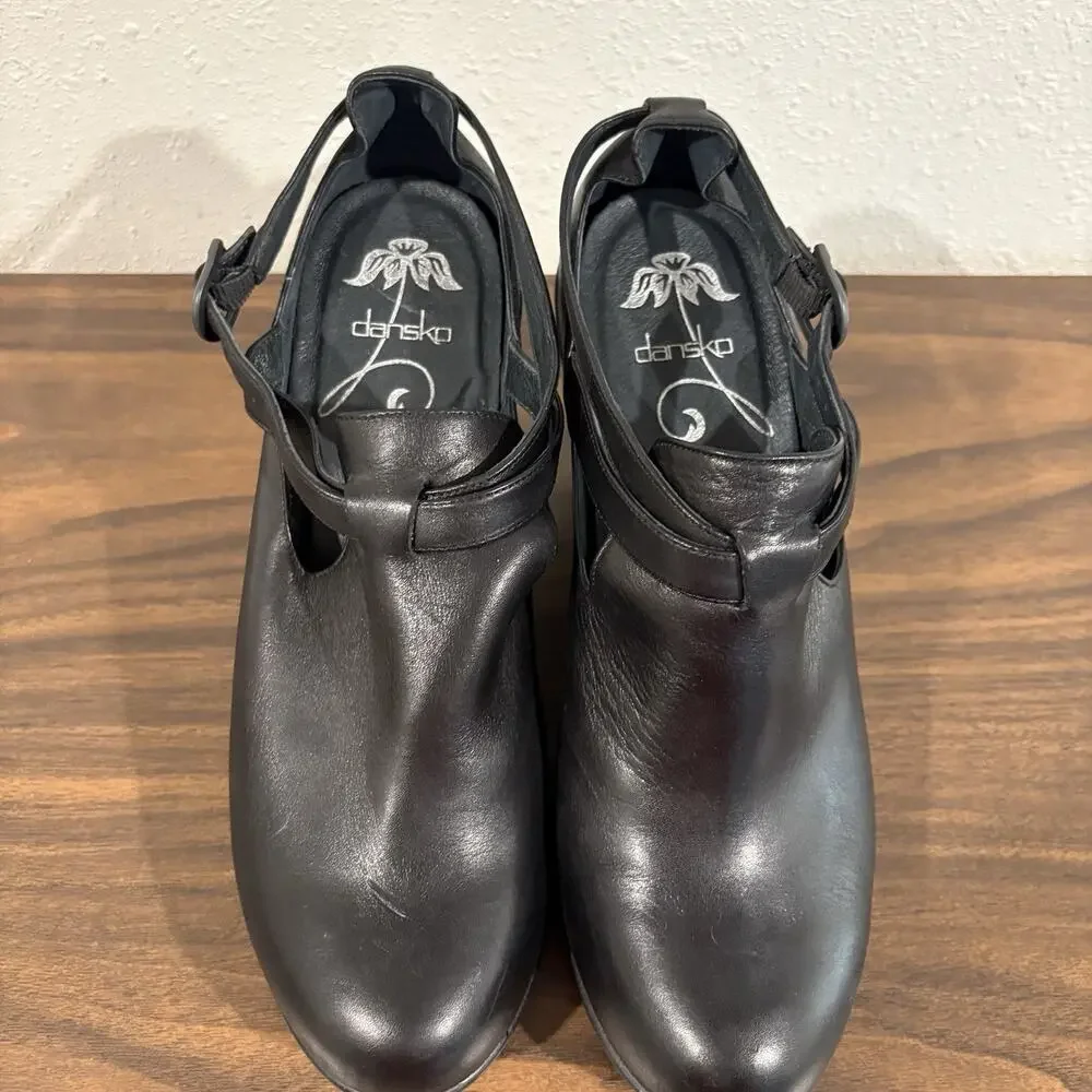Dansko Franka Womens Sz 41‎ US 10.5 11 Strappy Wedge Clog Black Leather Bootie